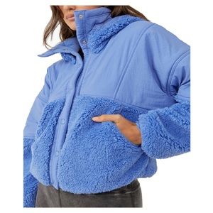 Free People Blue Adventure Awaits Sherpa Fleece Oversized Jacket NWOT